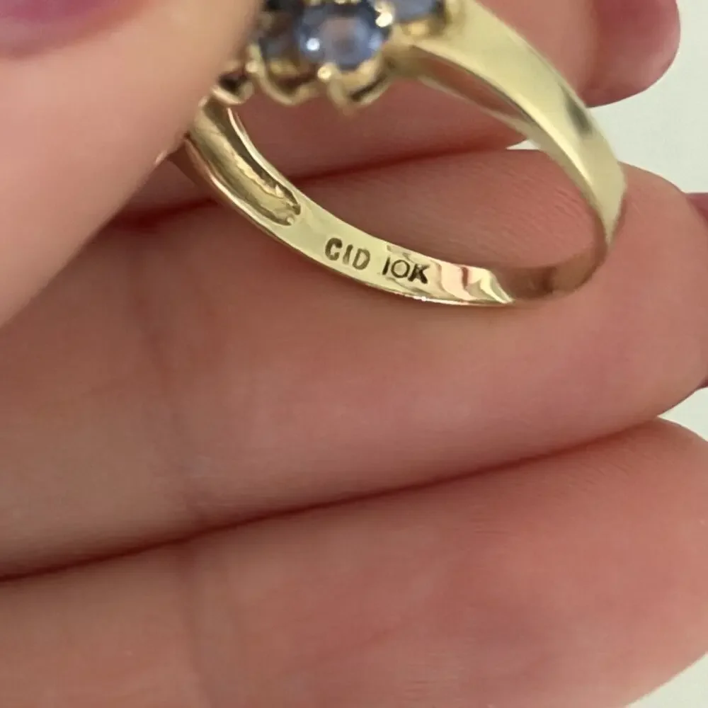 Clyde Duneier Designer 10K Yellow Gold Tanzanite Triple Row Ring Size 6